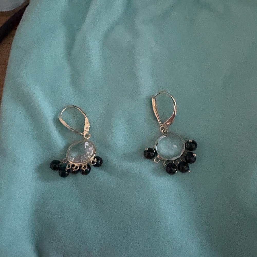 Chic Silver and Black Gemstone Earrings
